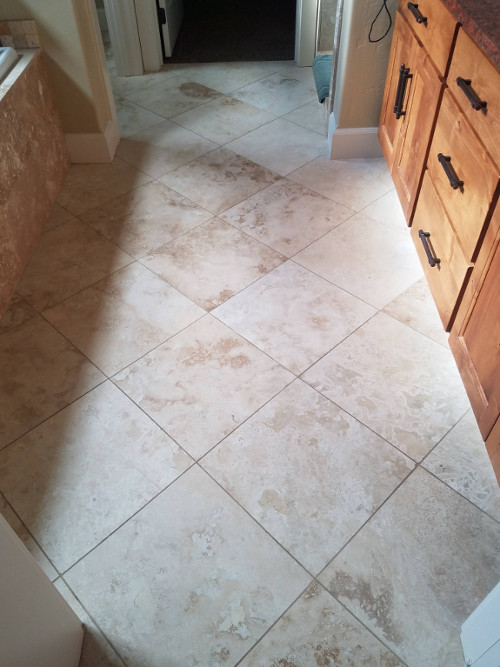 Travertine Tile Floor In Master Bath 